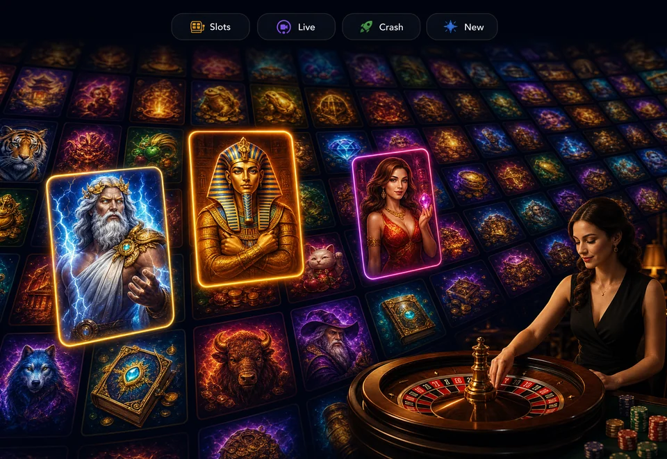 1xBet Casino lobby with 7,000+ slots and live dealer rooms